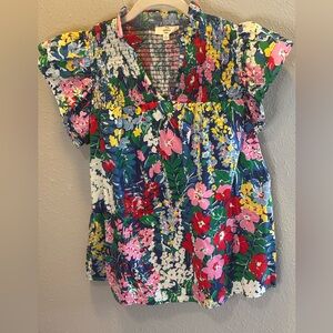 Entro Floral Babydoll Dainty Smocked Top Blouse Ruffle Sleeves Women’s Sz Small